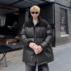 PU皮棉服冬季宽松港风棉衣立领冬装棉袄外套男MY249-特P105控168，男装棉衣，电商B370