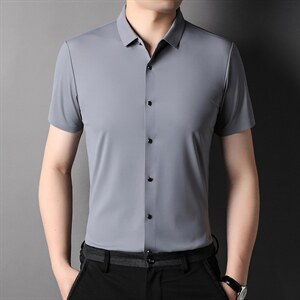 G6552男式2023年夏季新款无痕衬衫男短袖翻领休闲衬衣P55图片