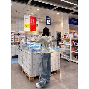 阔腿牛仔裤女新款高腰宽松梨形身材直筒弯刀拖地裤子L20388-P50,梨形身材屁股塌穿搭图片
