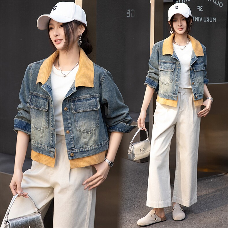 BAO牛仔外套女春秋短款25新款设计感休闲宽松立领夹克小个子上衣，女装牛仔外套，潮流依族