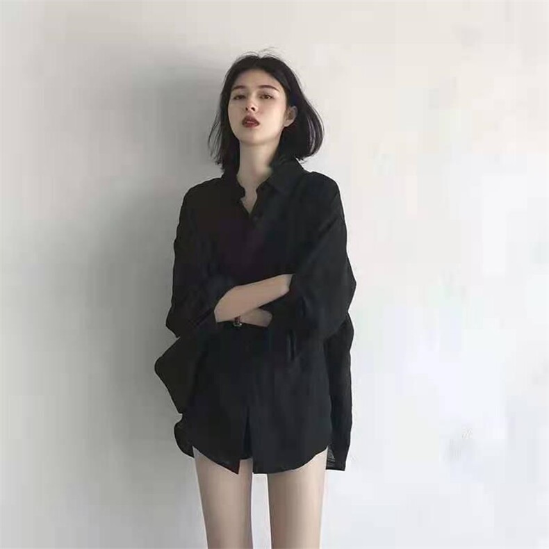 2022年春季新款时尚韩版简约后开衩设计大版衬衫,女装衬衫,L·H·X