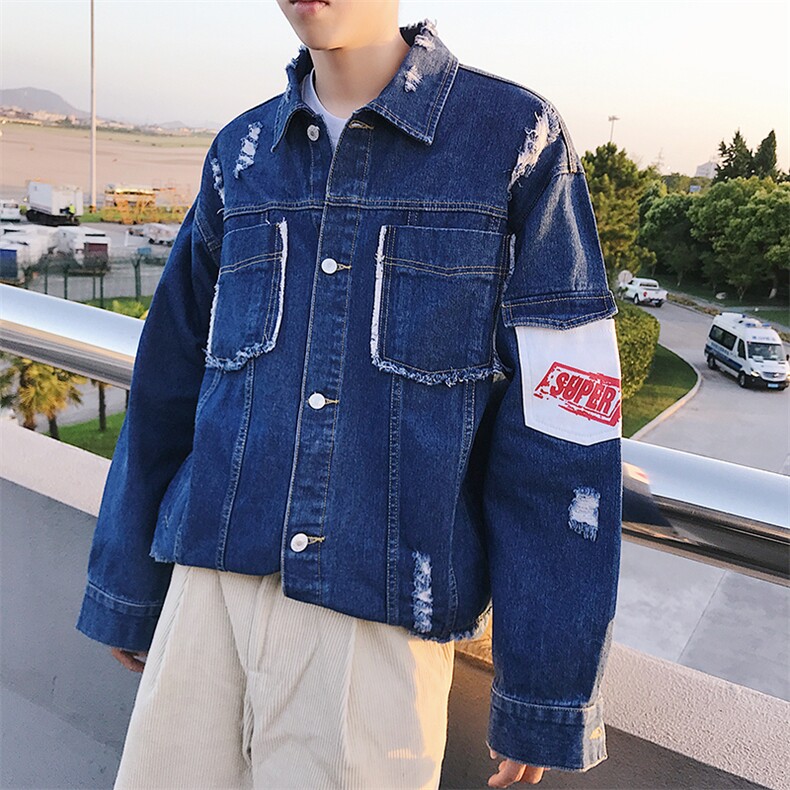 牛仔外套男韩版潮流休闲春季宽松牛仔衣bf风水洗夹克8121-P50,男装夹克,电商A318