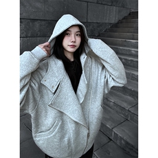 抖音得物品质26春装美式重磅结构斜拉链高领连帽卫衣开衫外套W61，女装短外套，电商A486-1