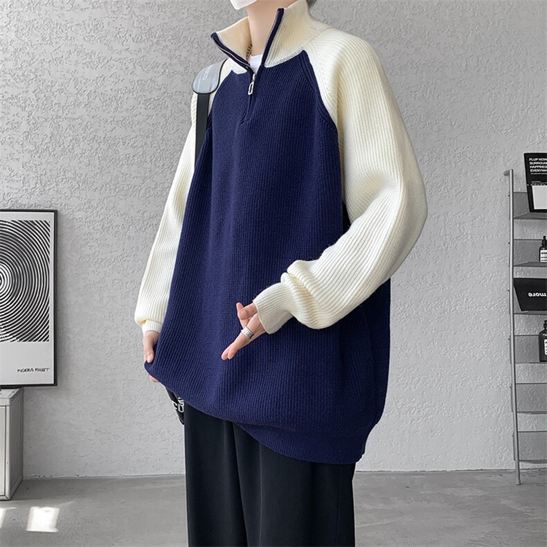 8XL-M半拉链立领毛衣外套男针织衫慵懒拼接插肩袖线衣MY19001P78,男装针织衫/毛衣,电商B312