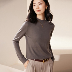 100纯山羊绒超细精纺系列68支精纺半高领打底衫羊绒衫女，女装羊绒衫，江帆羊绒