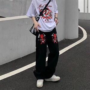 牛仔裤男秋季潮大码休闲裤子高街小恶魔G116P38图片