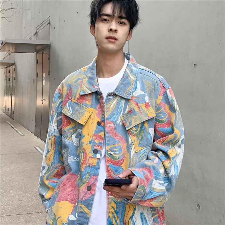 水墨涂鸦外套男春季潮牌痞帅炸街夹克美式设计感衣服219/P72,男装夹克,星座506
