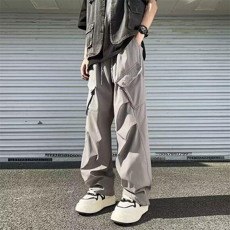机能工装裤子男士夏季新款潮牌宽松直筒阔腿休闲长裤美式伞兵裤图片
