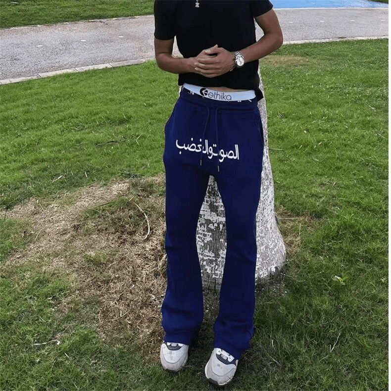美式高街潮牌男女运动休闲裤直筒宽松慵懒显瘦印花休闲卫裤子图片