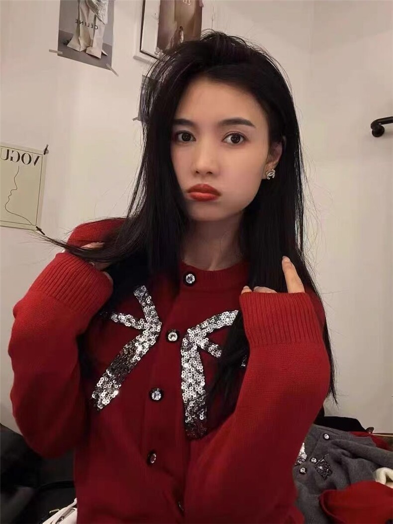 7针纯毛纯手工亮片蝴蝶结开衫2025年秋季羊毛针织衫,女装羊毛衫,百纯羊绒