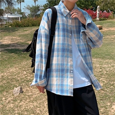格子长袖潮牌潮流日系宽松港风百搭韩版复古休闲衬衣W1116-P36，男装衬衫，星座512-4