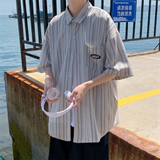 衬衫男设计感小众慵懒风条纹短袖衬衣日系上衣七分袖W1041-P32，男装夹克，星座512-2