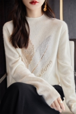休闲/淑女纯毛一线成衣树叶烫钻羊毛2024年秋季通勤女，女装羊毛衫，大美人高端店
