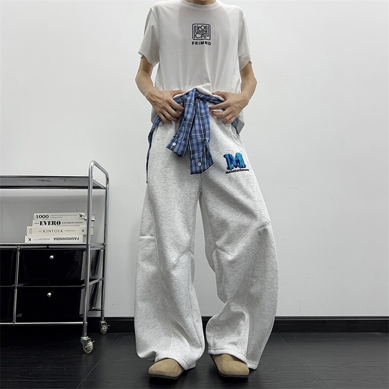 得物品质秋款男女卫裤褶皱弯刀拼接格子裙摆休闲长裤h179P53,男装休闲裤,星座1013-1