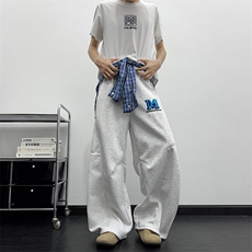 得物品质秋款男女卫裤褶皱弯刀拼接格子裙摆休闲长裤h179P53，男装休闲裤，星座1013-1