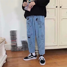 裤子男潮百搭薄款宽松ins直筒潮9分阔腿牛仔裤九分男潮K1077-P38，男装牛仔裤，星座512-2
