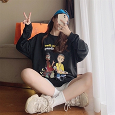 港风模特情侣款卡通动漫印花卫衣长袖T恤女上衣WY313P35限48，男装卫衣，电商A089-1