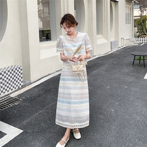 法式小香风蕾丝套装裙女2025夏季新款名媛气质温柔风半身裙两件套图片