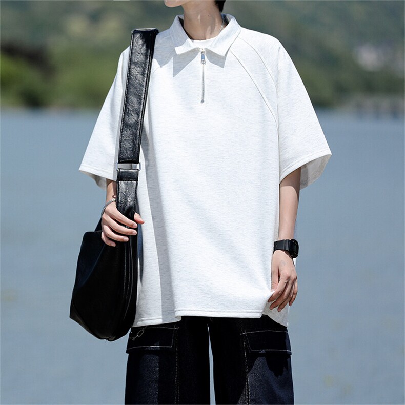 8XL-M半拉链t恤短袖POLO衫男款夏季美式翻领宽松大码半袖DT008P45,男装T恤,电商B312