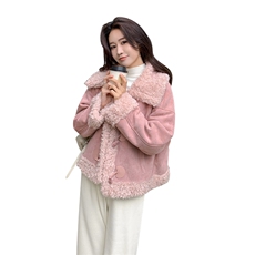 杏色高级感大翻领皮毛一体外套女2024冬新款时尚洋气加厚保暖上衣，女装毛呢外套，帛香坊