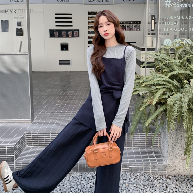 【甜酷风】T恤+吊带上衣+休闲阔腿裤三件套2D148-A318-P160-K240,女装套装/套裙,2D148