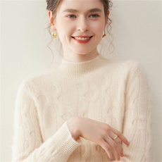 2025年秋季新款百搭女士加厚全身绞花圆领长袖羊绒衫，女装羊绒衫，纳丰羊绒