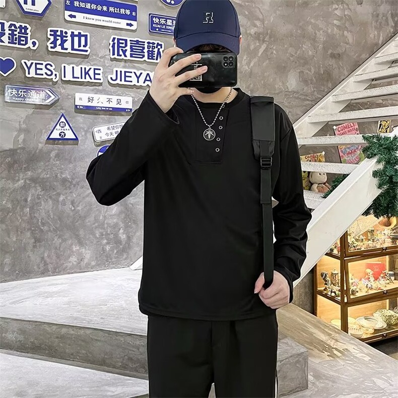 韩简约纯色复古休闲设计感T恤男潮流原宿ins打底衫百搭TW19,男装T恤,星座1116A-1（原606A）