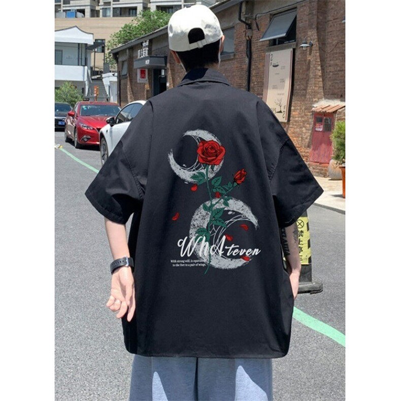 玫瑰花冰丝白色衬衫男士夏季帅气短袖五分袖衬衣外套C9283,男装T恤,星座1116A（原606A-3）