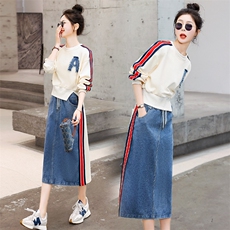 （现货）2024年春夏季拼接时尚牛仔套装两件套女装，女装套装/套裙，半夏