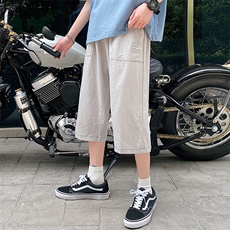 港风男士宽松直筒潮流运动休闲ins蓝底潮牌七分裤DK7107-P37控58，男装休闲裤，星座717