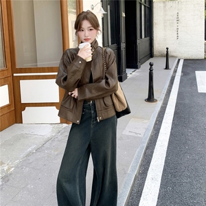 美拉德咖色复古皮衣外套女2025秋季美式设计感宽松机车服淡人夹克图片