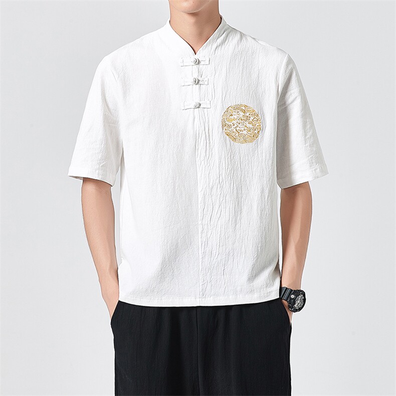 2021夏季中国风刺绣棉麻短袖T恤男日系复古上衣QT6005-TX66-P45,男装T恤,星座1112-5（原712-5）