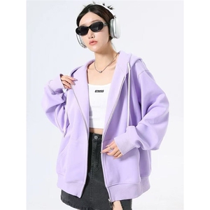 紫色连帽卫衣拉链上衣女春秋款2025新款chic夏季薄款休闲宽松外套图片