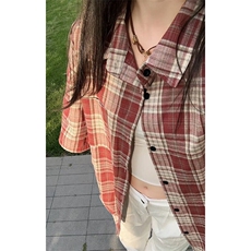 特批P28无差价2025夏季新款港风复古格子短袖大码衬衫男CD5490，男装衬衫，电商A001