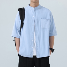 夏装立领短袖衬衫男纯色冰丝垂感大码衬衣CS604P28，男装T恤，电商C323