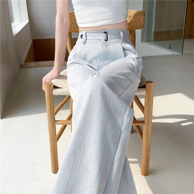 仿牛仔阔腿裤女2025夏季新款高腰垂感宽松显瘦丹宁色直筒拖地裤，女装休闲裤，梦白服饰厂
