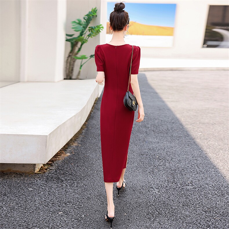 现货新款2025年夏季气质淑女方领高级感收腰显瘦法式连衣裙,女装连衣裙,蓝诺裳