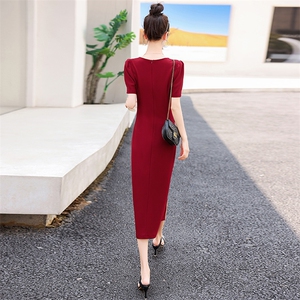 现货新款2025年夏季气质淑女方领高级感收腰显瘦法式连衣裙图片