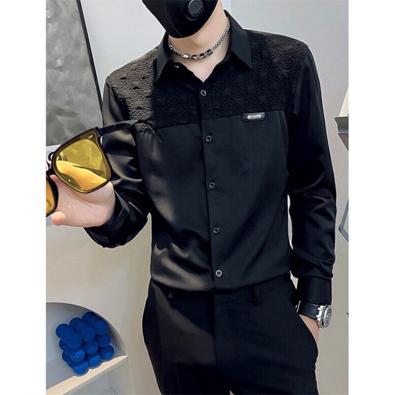 春秋发型师男装长袖拼接休闲衬衫男网红同款修身帅气衬衣CA615,男装衬衫,星座1116A-2（原606A-1）