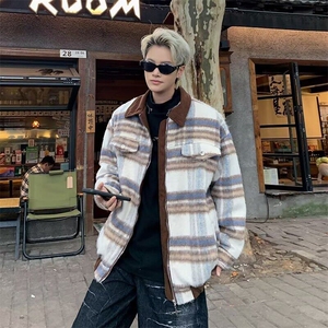 小香风格子外套男秋季夹克衫长袖拉链厚款外穿宽松型J221/P76图片