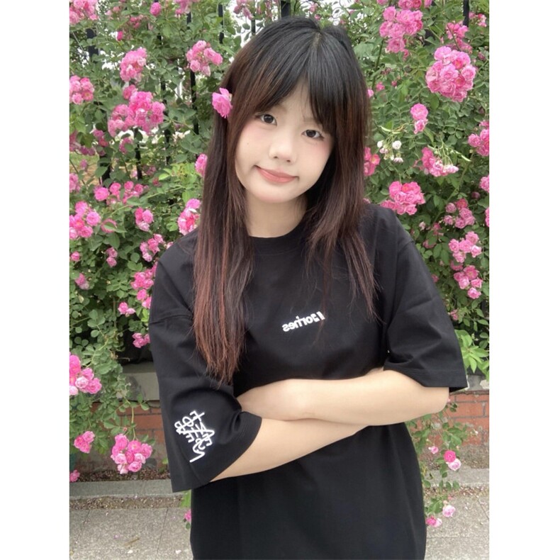 H0958-P35推荐#原版全刺绣包边拉肩休闲宽松短袖T恤,女装T恤,星座617A-2