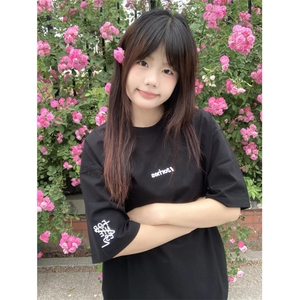 H0958-P35推荐#原版全刺绣包边拉肩休闲宽松短袖T恤图片