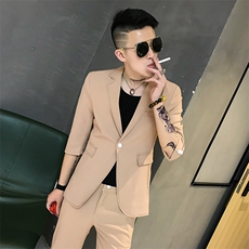 小西装套装男纯色正装社会小伙礼服纯色明线修身A，男装西服套装，星座406