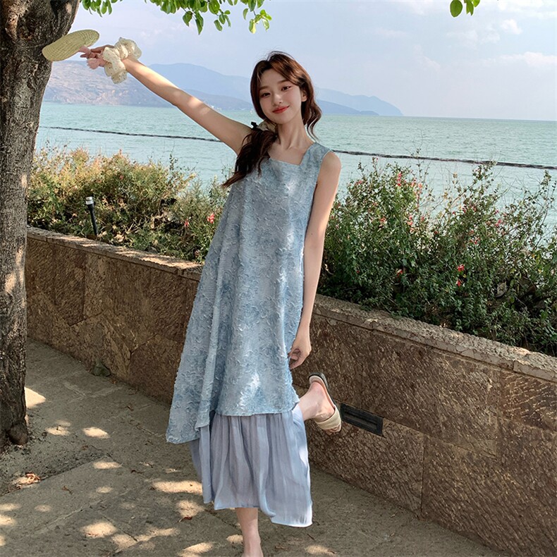 夏日绝美海边度假连衣裙女2025新款独特漂亮超好看提花无袖背心裙,女装连衣裙,浙宝276（原081）