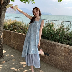 夏日绝美海边度假连衣裙女2025新款独特漂亮超好看提花无袖背心裙，女装连衣裙，浙宝276（原081）