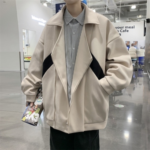 秋冬高级感夹克毛呢大衣不规则拉链外套男英伦雅痞男装 W6607-P68图片