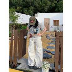 1506/Q63020/P54潮牌情侣褶皱休闲西裤宽松阔腿直筒长裤，男装西裤，星座1506