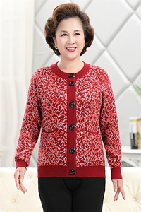 加厚羊毛衫女士中老年花色毛衣宽松针织外套秋冬开衫图片