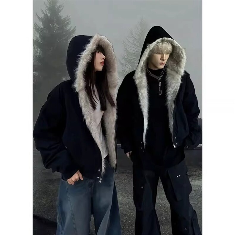 现货高品质美式高街冬季重磅硬挺短款座山雕毛领棉衣男女加厚外套，男装棉衣，电商A486