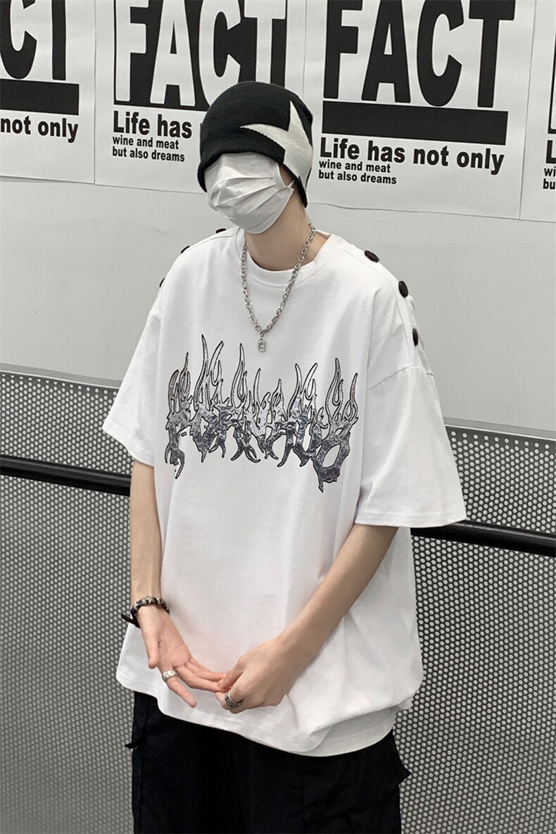 B239-1267-P38火焰个性印花夏季重磅短袖T恤男落肩袖体恤半袖,男装T恤,星座514-2(原B239)